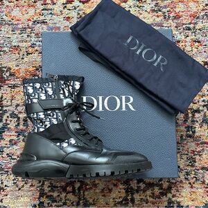 Dior Oblique Monogram Combat Polished Calfskin Boots